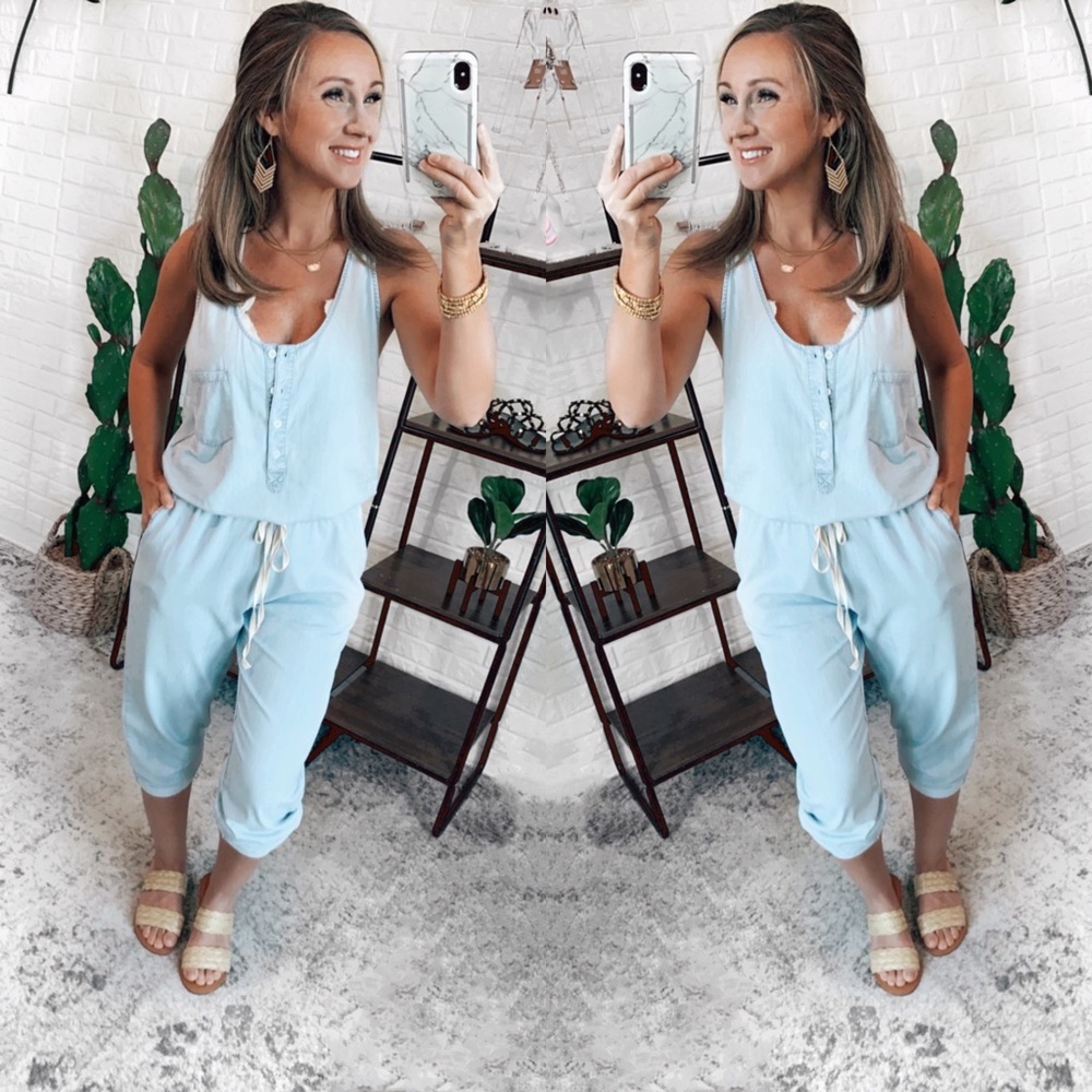 Novah Light Wash Cropped Denim Jumpsuit
